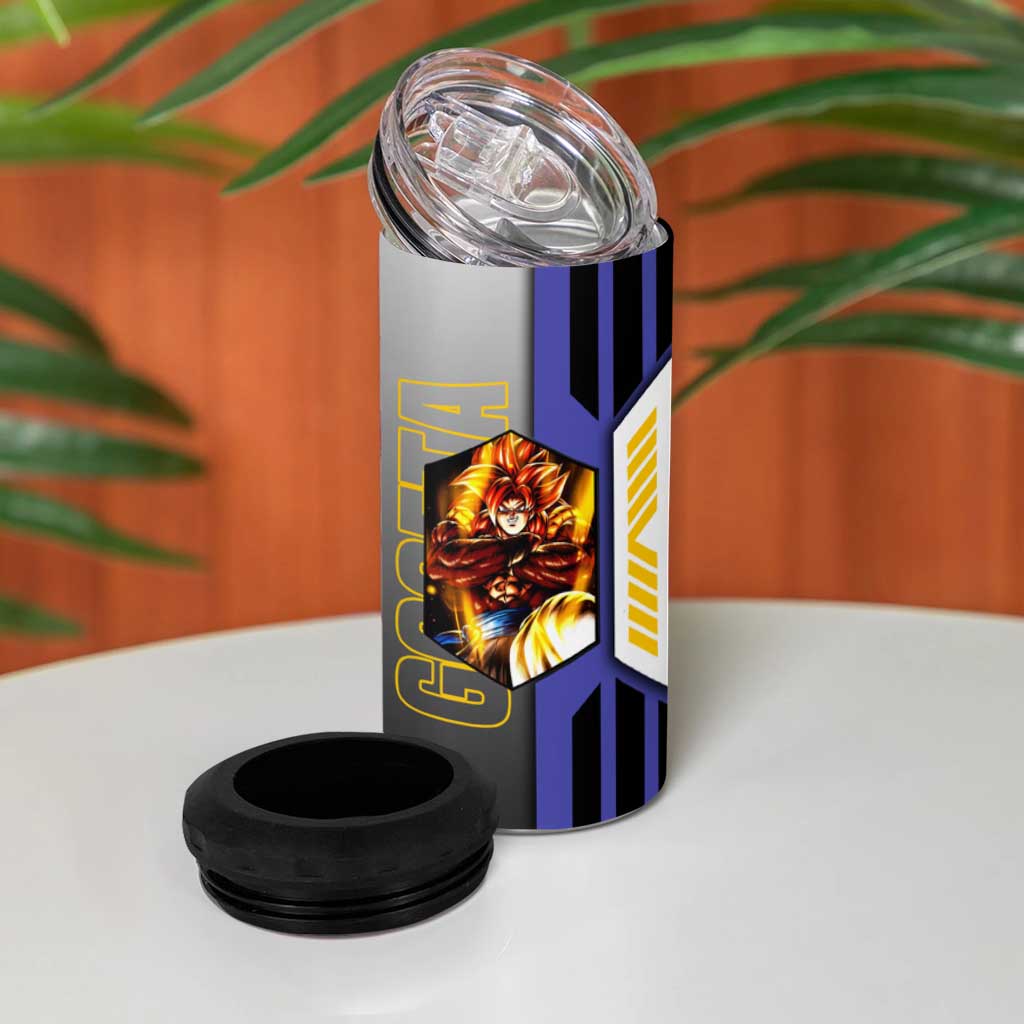 Gogeta from Dragon Ball 4 in 1 Can Cooler Tumbler with Super Saiyan Blue Form and Action Pose Design - The Mazicc