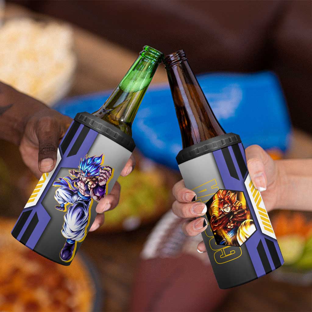 Gogeta from Dragon Ball 4 in 1 Can Cooler Tumbler with Super Saiyan Blue Form and Action Pose Design - The Mazicc