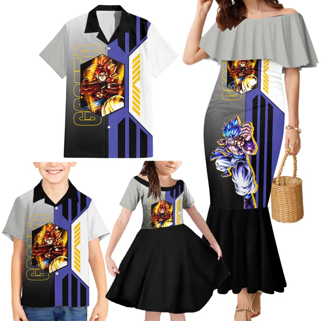 Gogeta from Dragon Ball Family Matching Mermaid Dress and Hawaiian Shirt with Super Saiyan Blue Form and Action Pose Design - The Mazicc