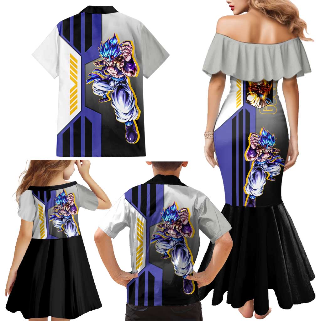 Gogeta from Dragon Ball Family Matching Mermaid Dress and Hawaiian Shirt with Super Saiyan Blue Form and Action Pose Design - The Mazicc