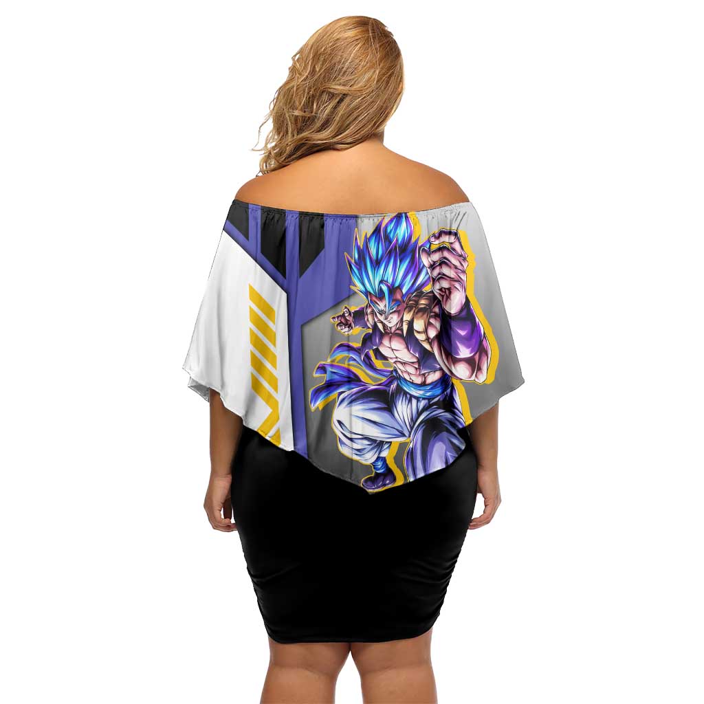 Gogeta from Dragon Ball Family Matching Off Shoulder Short Dress and Hawaiian Shirt with Super Saiyan Blue Form and Action Pose Design - The Mazicc