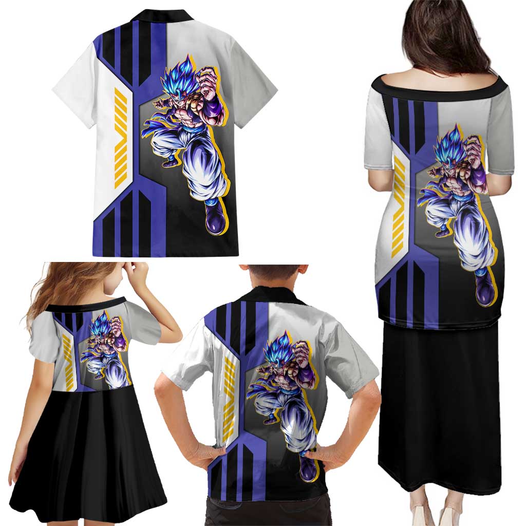 Gogeta from Dragon Ball Family Matching Puletasi and Hawaiian Shirt with Super Saiyan Blue Form and Action Pose Design - The Mazicc
