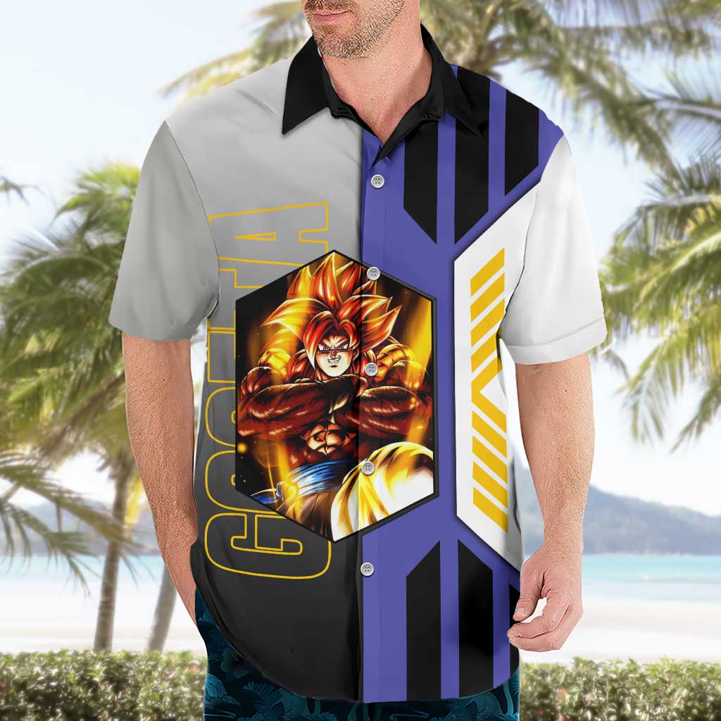 Gogeta from Dragon Ball Hawaiian Shirt with Super Saiyan Blue Form and Action Pose Design - The Mazicc