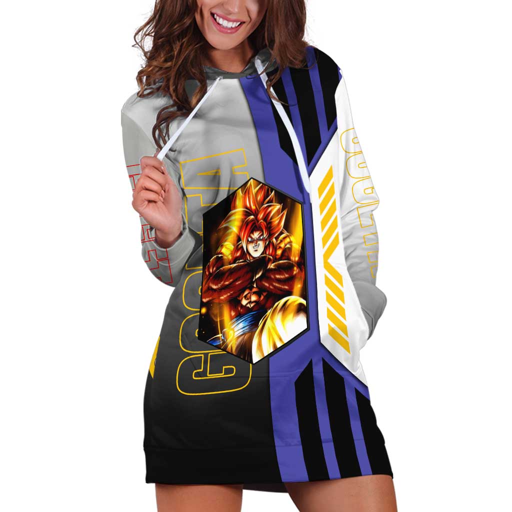 Gogeta from Dragon Ball Hoodie Dress with Super Saiyan Blue Form and Action Pose Design - The Mazicc