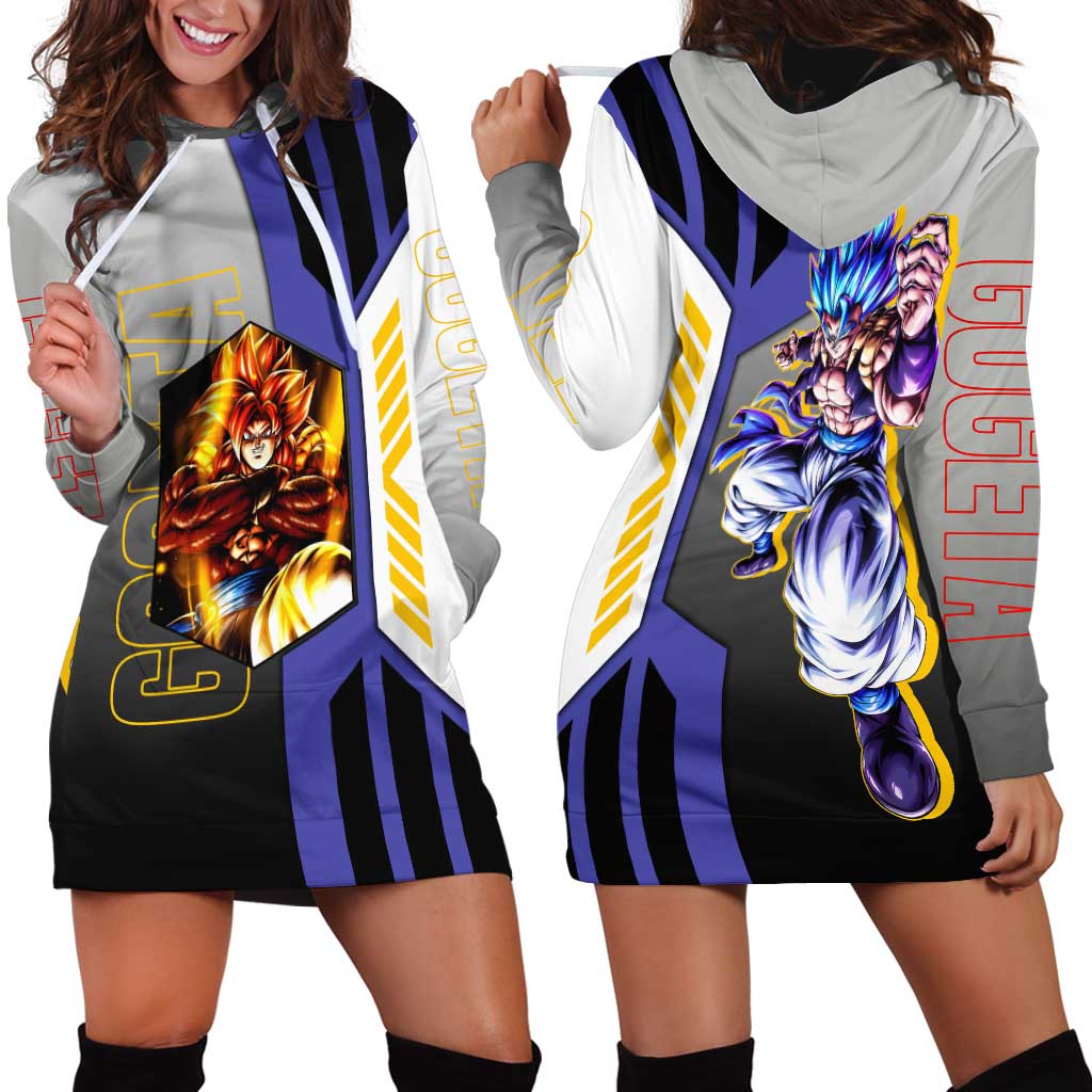 Gogeta from Dragon Ball Hoodie Dress with Super Saiyan Blue Form and Action Pose Design - The Mazicc
