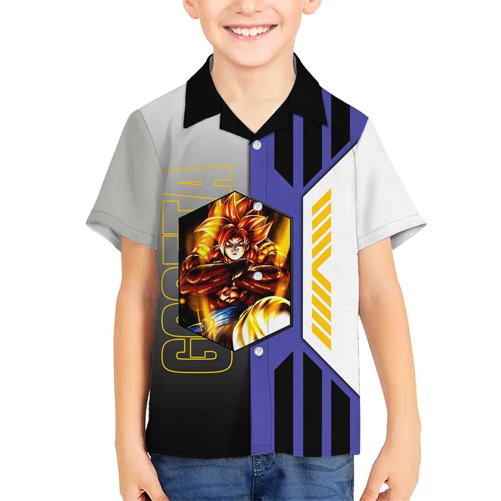 Gogeta from Dragon Ball Kid Hawaiian Shirt with Super Saiyan Blue Form and Action Pose Design - The Mazicc