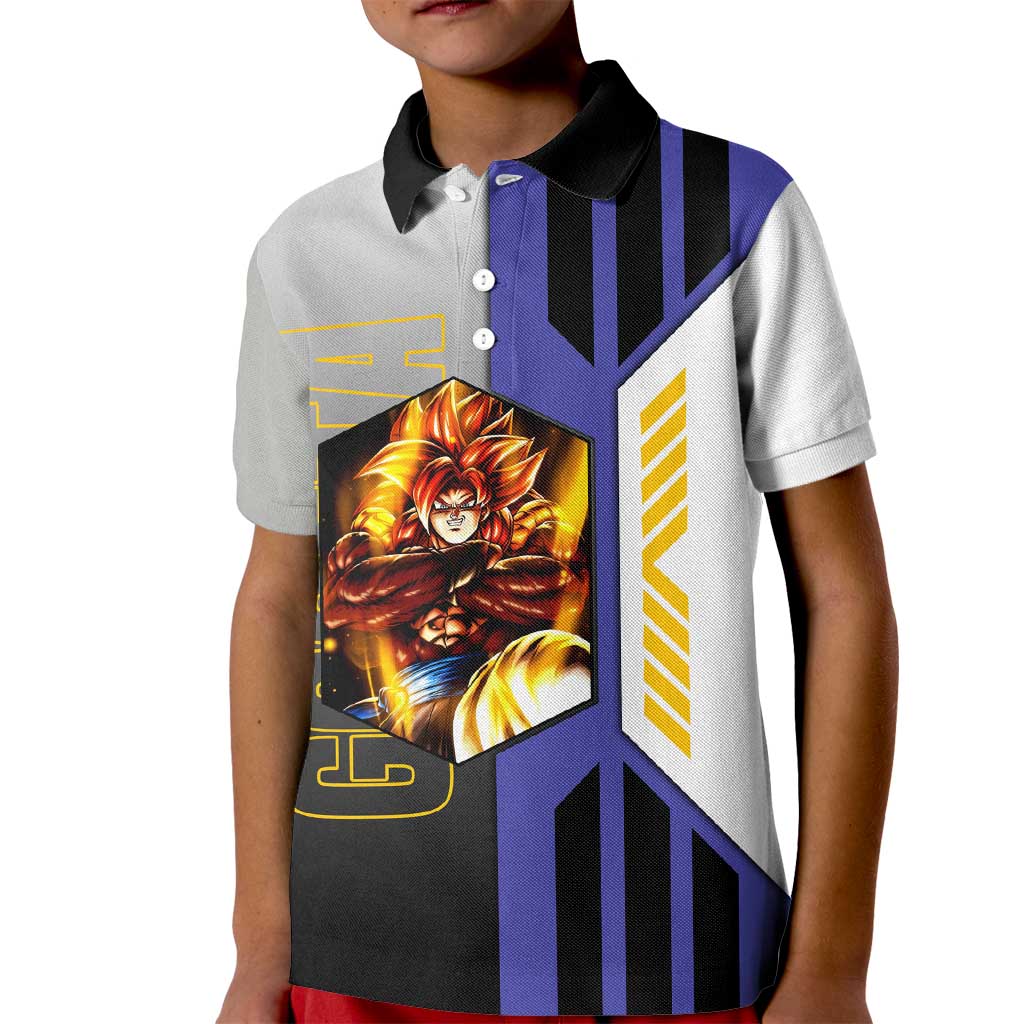 Gogeta from Dragon Ball Kid Polo Shirt with Super Saiyan Blue Form and Action Pose Design - The Mazicc