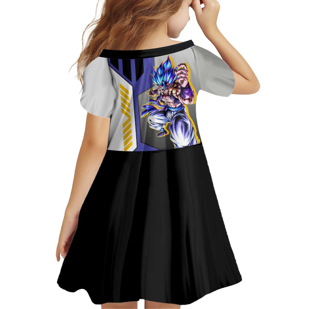 Gogeta from Dragon Ball Kid Short Sleeve Dress with Super Saiyan Blue Form and Action Pose Design - The Mazicc