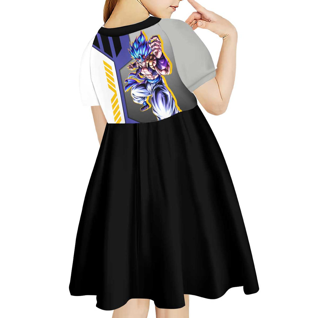 Gogeta from Dragon Ball Kid Short Sleeve Dress with Super Saiyan Blue Form and Action Pose Design - The Mazicc