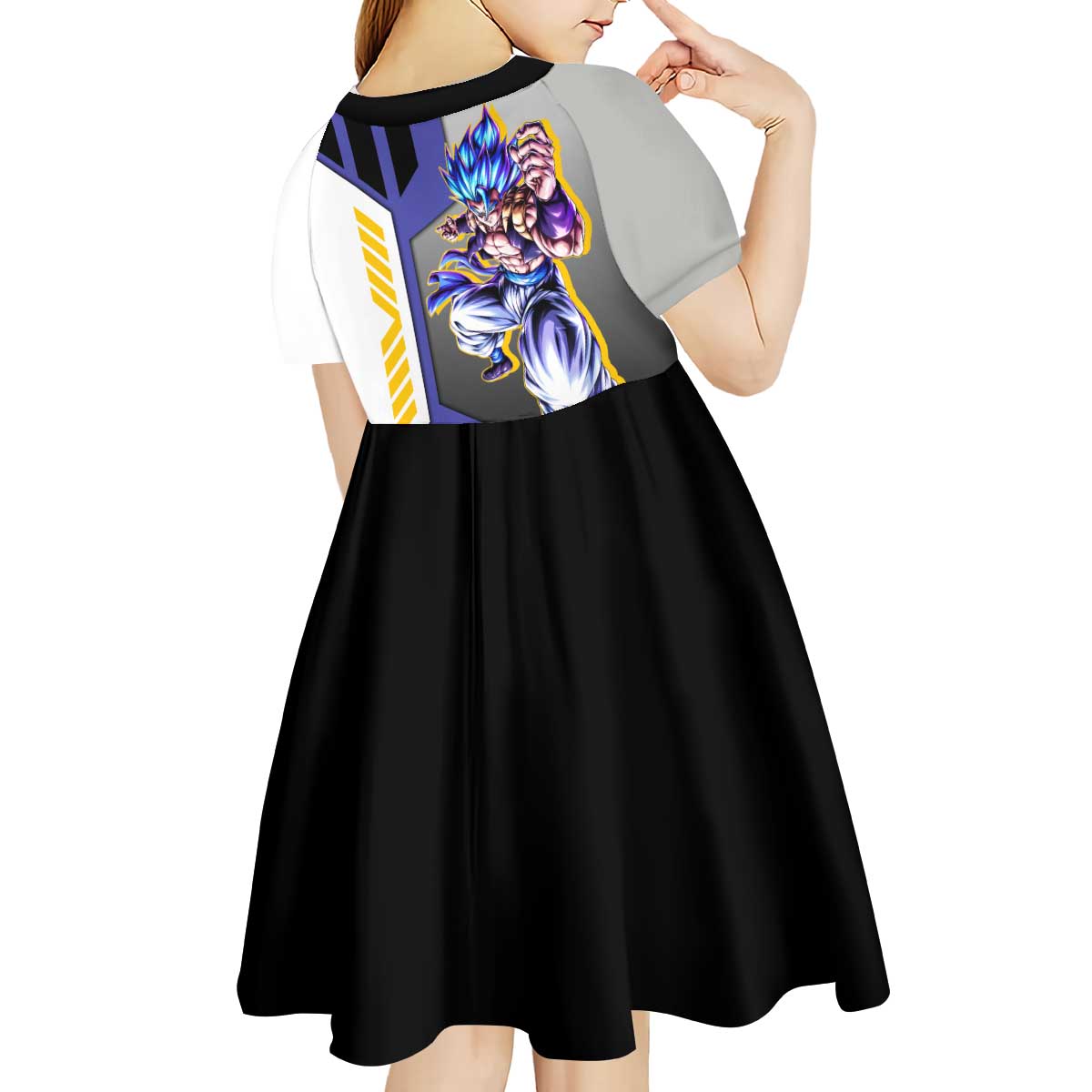 Gogeta from Dragon Ball Kid Short Sleeve Dress with Super Saiyan Blue Form and Action Pose Design - The Mazicc