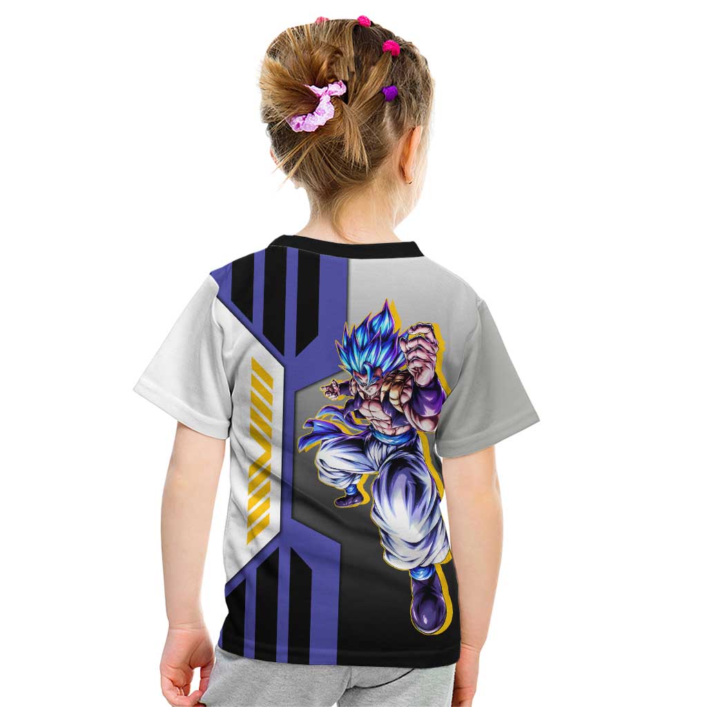 Gogeta from Dragon Ball Kid T Shirt with Super Saiyan Blue Form and Action Pose Design - The Mazicc