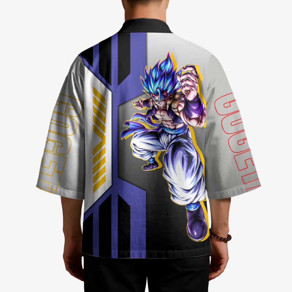 Gogeta from Dragon Ball Kimono with Super Saiyan Blue Form and Action Pose Design - The Mazicc