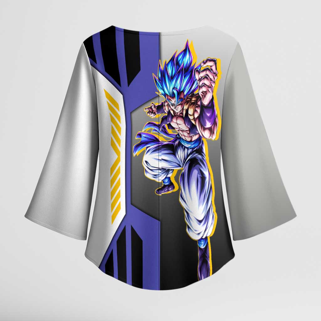 Gogeta from Dragon Ball Kimono Sleeve Blouse with Super Saiyan Blue Form and Action Pose Design - The Mazicc