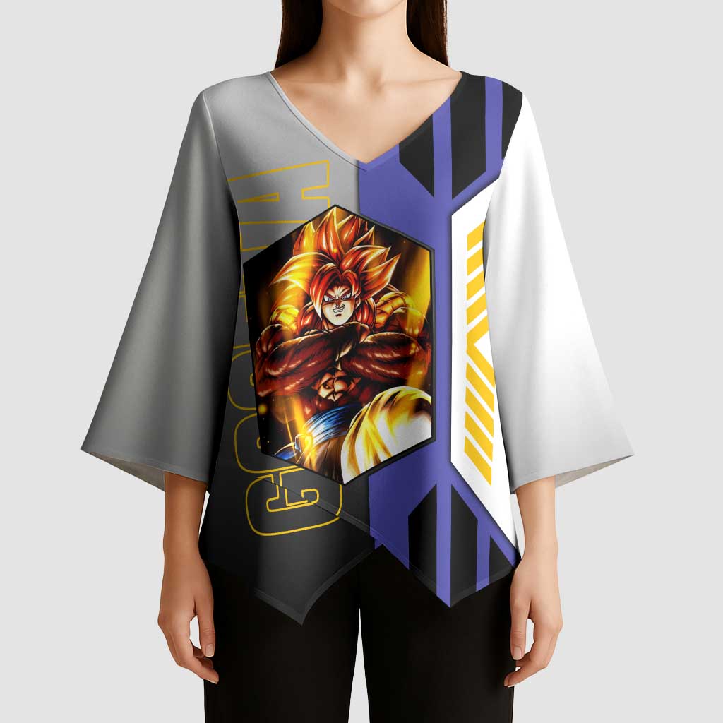 Gogeta from Dragon Ball Kimono Sleeve Blouse with Super Saiyan Blue Form and Action Pose Design - The Mazicc