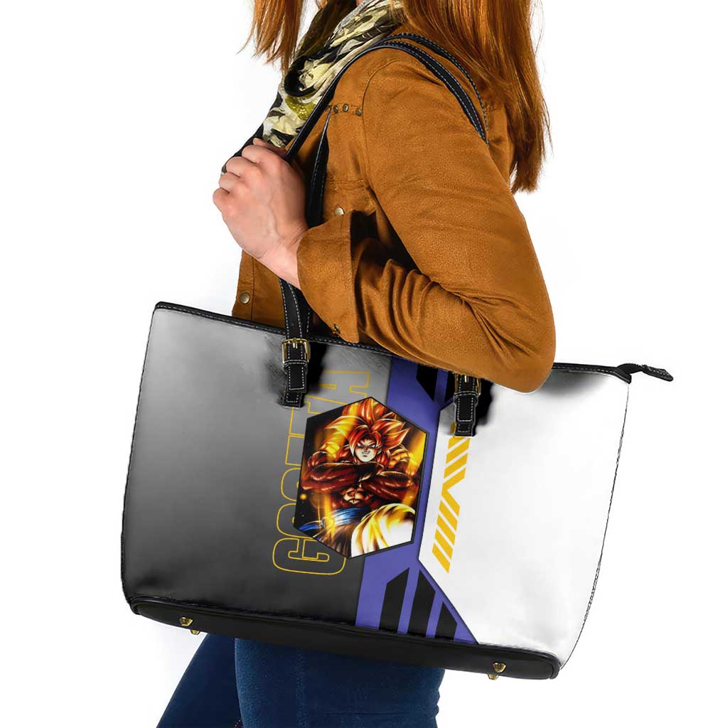 Gogeta from Dragon Ball Leather Tote Bag with Super Saiyan Blue Form and Action Pose Design - The Mazicc
