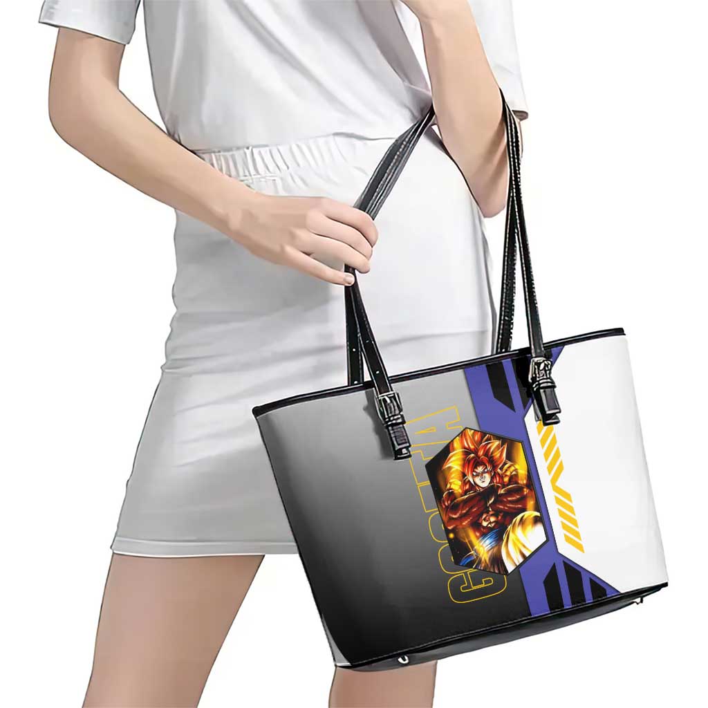 Gogeta from Dragon Ball Leather Tote Bag with Super Saiyan Blue Form and Action Pose Design - The Mazicc