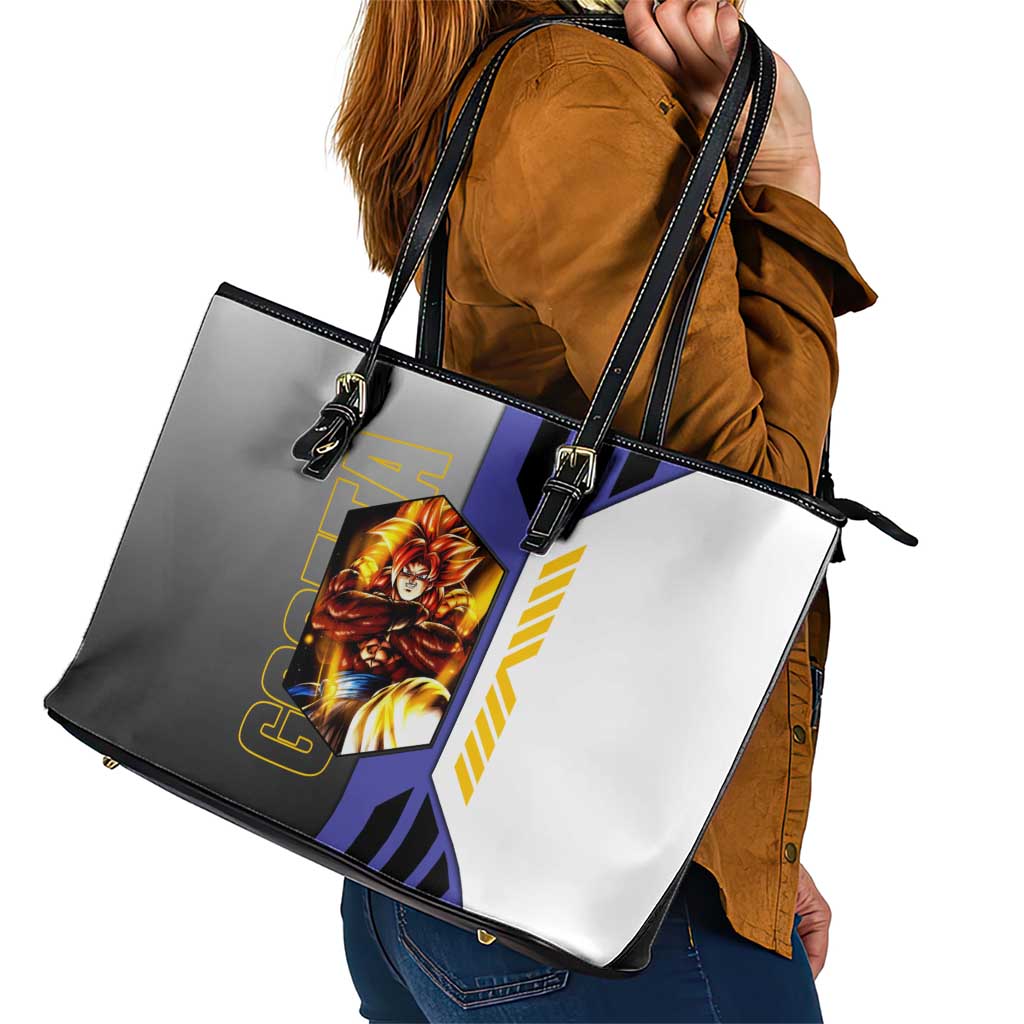 Gogeta from Dragon Ball Leather Tote Bag with Super Saiyan Blue Form and Action Pose Design - The Mazicc
