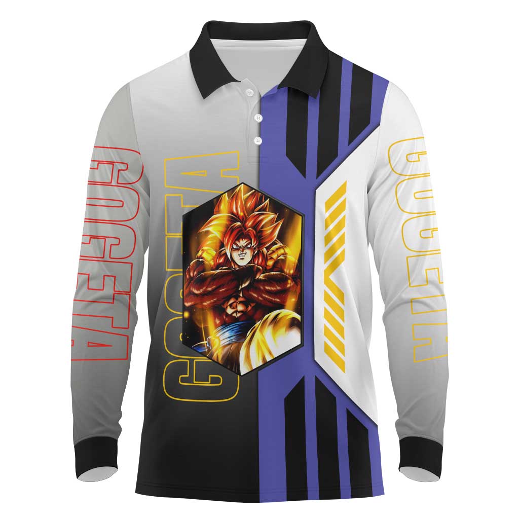 Gogeta from Dragon Ball Long Sleeve Polo Shirt with Super Saiyan Blue Form and Action Pose Design - The Mazicc