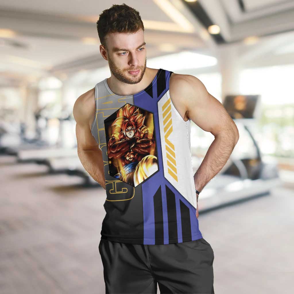 Gogeta from Dragon Ball Men Tank Top with Super Saiyan Blue Form and Action Pose Design - The Mazicc