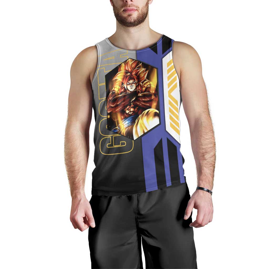 Gogeta from Dragon Ball Men Tank Top with Super Saiyan Blue Form and Action Pose Design - The Mazicc