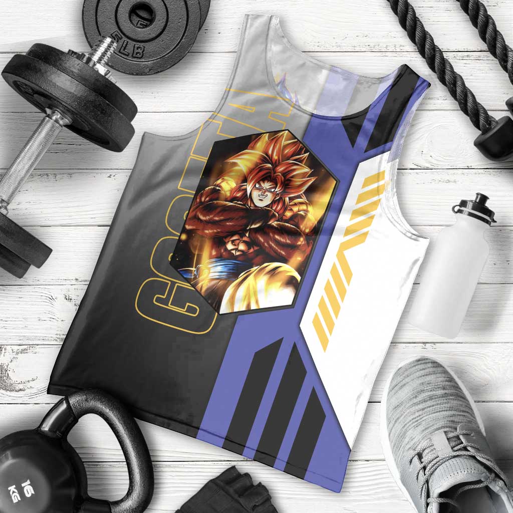 Gogeta from Dragon Ball Men Tank Top with Super Saiyan Blue Form and Action Pose Design - The Mazicc