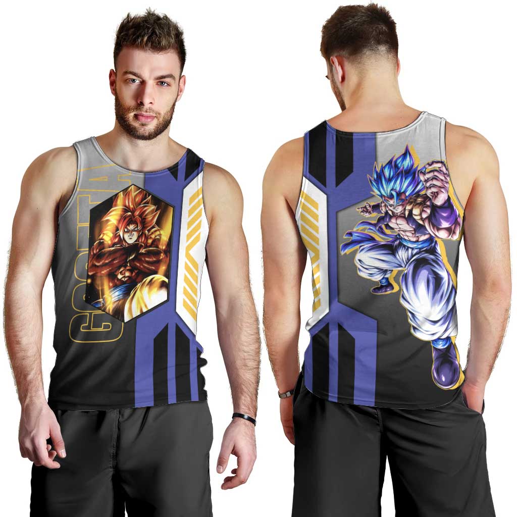 Gogeta from Dragon Ball Men Tank Top with Super Saiyan Blue Form and Action Pose Design - The Mazicc