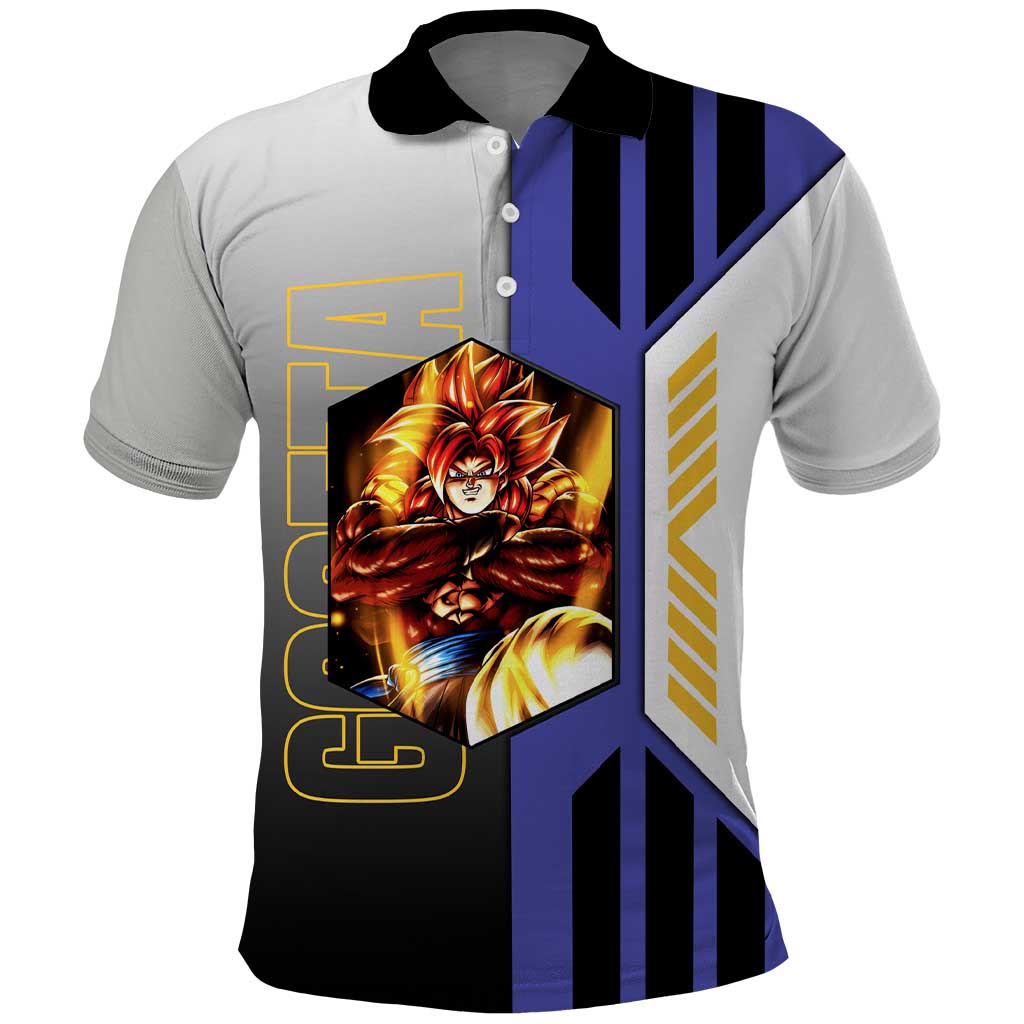 Gogeta from Dragon Ball Polo Shirt with Super Saiyan Blue Form and Action Pose Design - The Mazicc