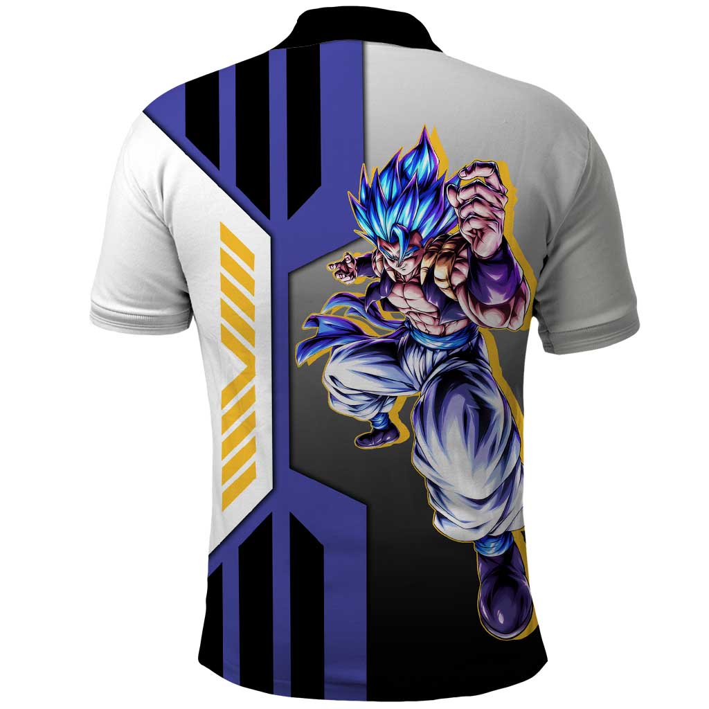Gogeta from Dragon Ball Polo Shirt with Super Saiyan Blue Form and Action Pose Design - The Mazicc