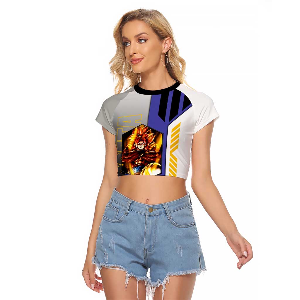 Gogeta from Dragon Ball Raglan Cropped T Shirt with Super Saiyan Blue Form and Action Pose Design - The Mazicc