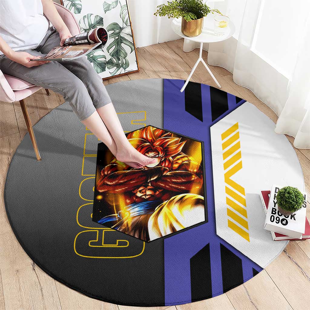 Gogeta from Dragon Ball Round Carpet with Super Saiyan Blue Form and Action Pose Design - The Mazicc