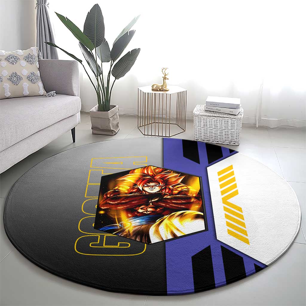 Gogeta from Dragon Ball Round Carpet with Super Saiyan Blue Form and Action Pose Design - The Mazicc