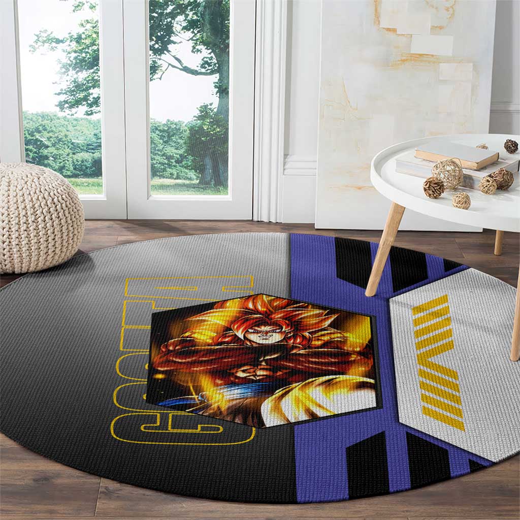 Gogeta from Dragon Ball Round Carpet with Super Saiyan Blue Form and Action Pose Design - The Mazicc