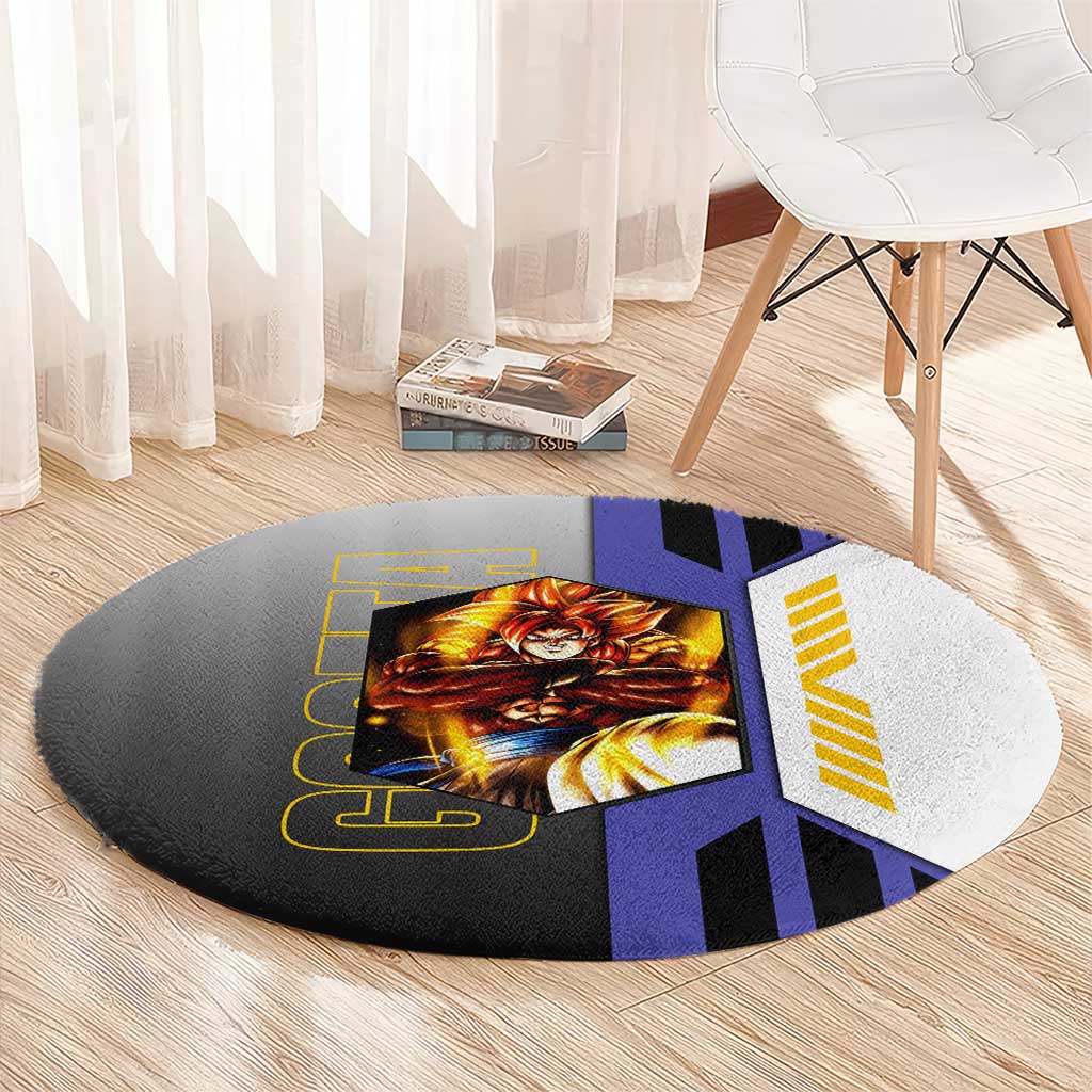 Gogeta from Dragon Ball Round Carpet with Super Saiyan Blue Form and Action Pose Design - The Mazicc