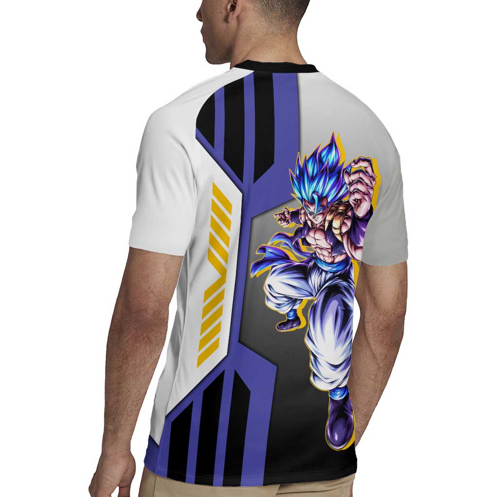 Gogeta from Dragon Ball Rugby Jersey with Super Saiyan Blue Form and Action Pose Design - The Mazicc