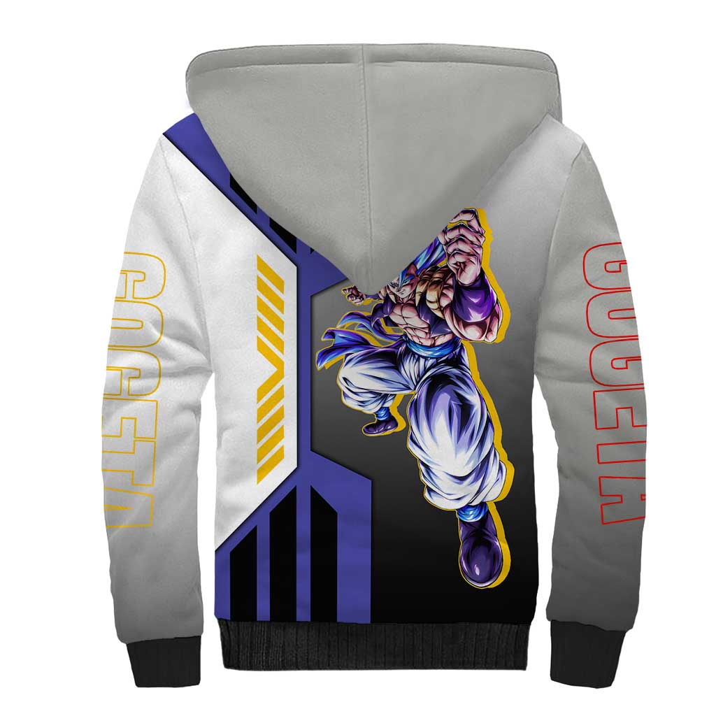 Gogeta from Dragon Ball Sherpa Hoodie with Super Saiyan Blue Form and Action Pose Design - The Mazicc