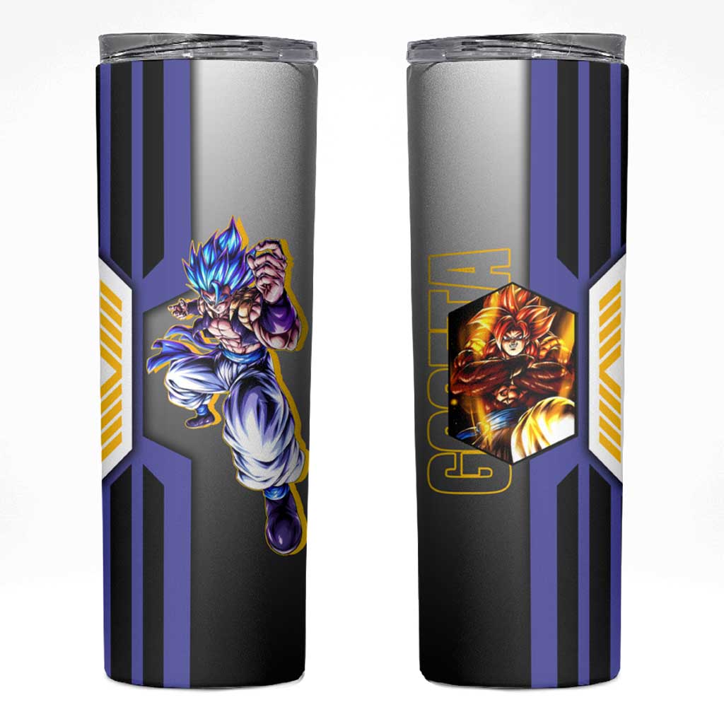 Gogeta from Dragon Ball Skinny Tumbler with Super Saiyan Blue Form and Action Pose Design - The Mazicc