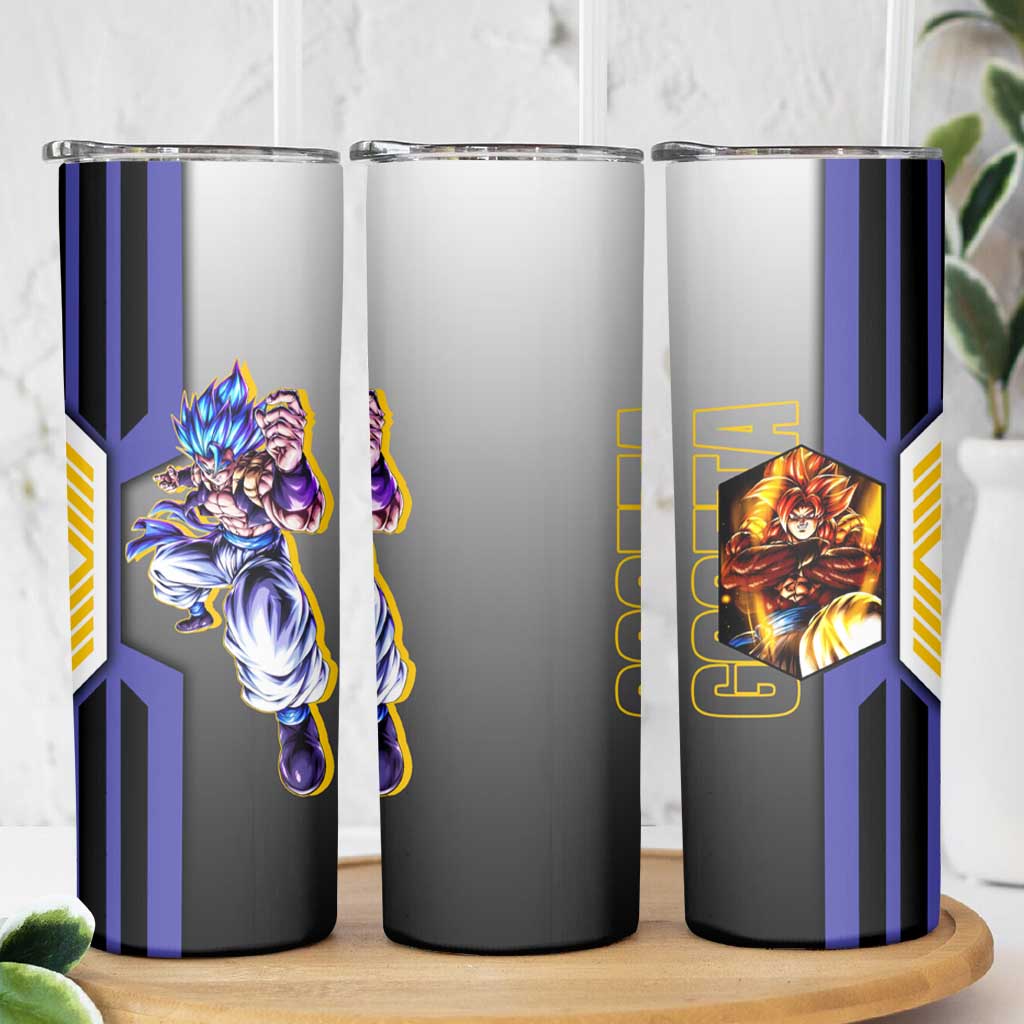 Gogeta from Dragon Ball Skinny Tumbler with Super Saiyan Blue Form and Action Pose Design - The Mazicc