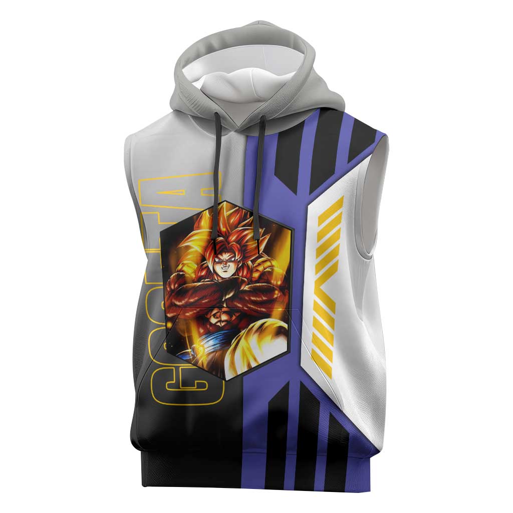 Gogeta from Dragon Ball Sleeveless Hoodie with Super Saiyan Blue Form and Action Pose Design - The Mazicc