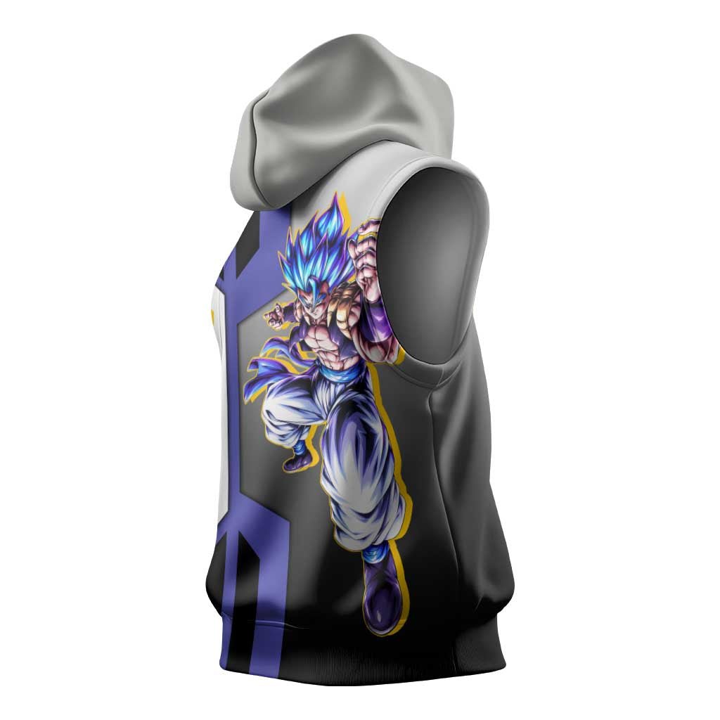 Gogeta from Dragon Ball Sleeveless Hoodie with Super Saiyan Blue Form and Action Pose Design - The Mazicc