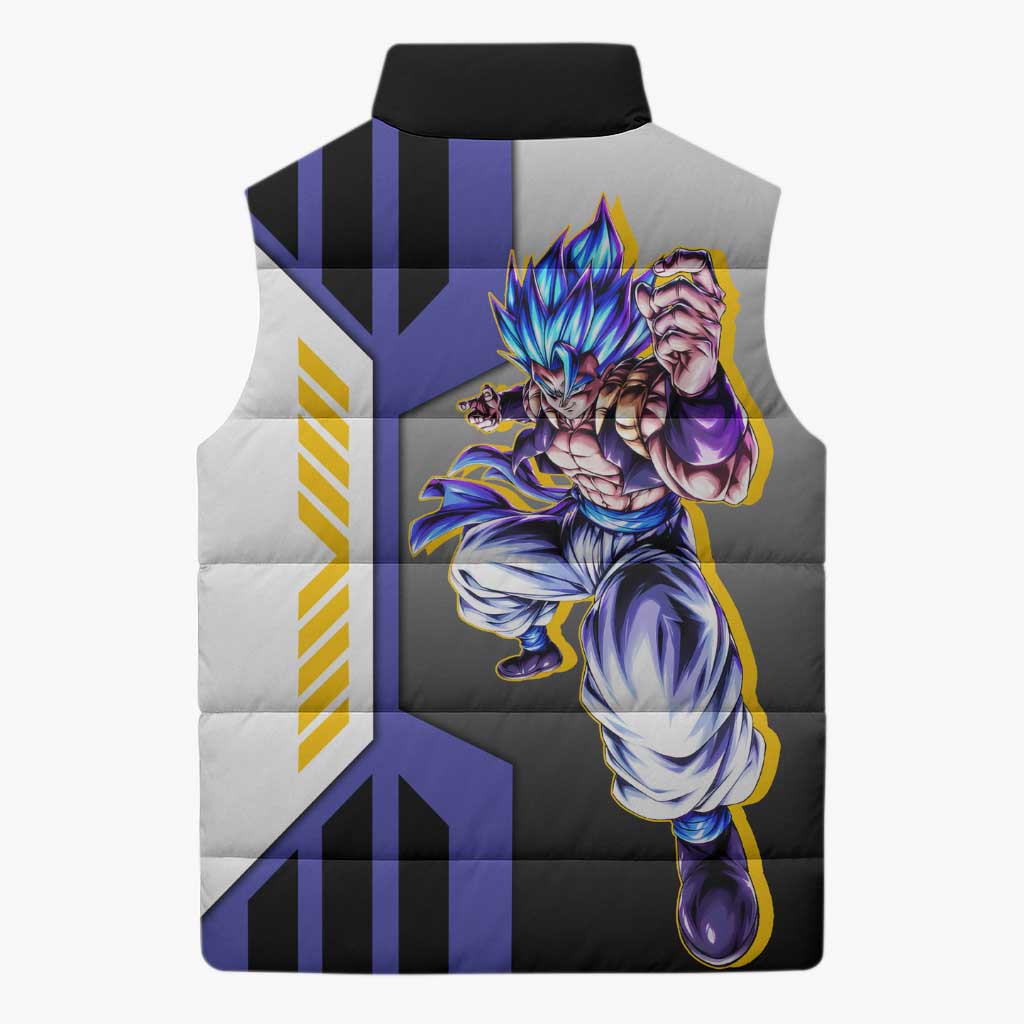 Gogeta from Dragon Ball Sleeveless Puffer Jacket with Super Saiyan Blue Form and Action Pose Design - The Mazicc