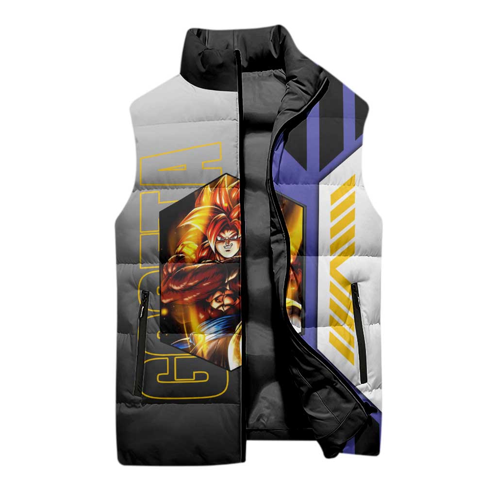 Gogeta from Dragon Ball Sleeveless Puffer Jacket with Super Saiyan Blue Form and Action Pose Design - The Mazicc