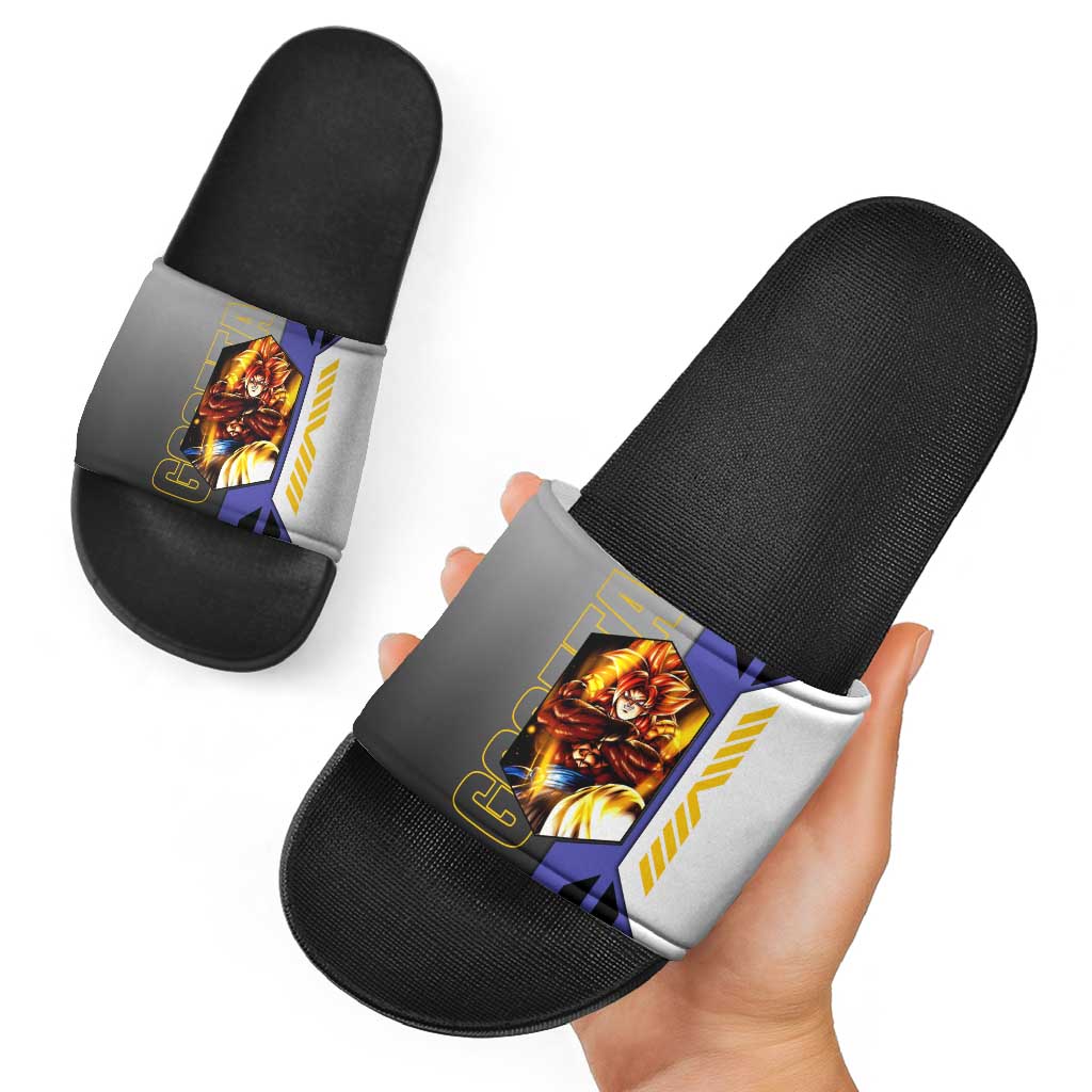 Gogeta from Dragon Ball Slide Sandals with Super Saiyan Blue Form and Action Pose Design - The Mazicc