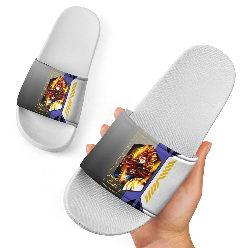 Gogeta from Dragon Ball Slide Sandals with Super Saiyan Blue Form and Action Pose Design - The Mazicc