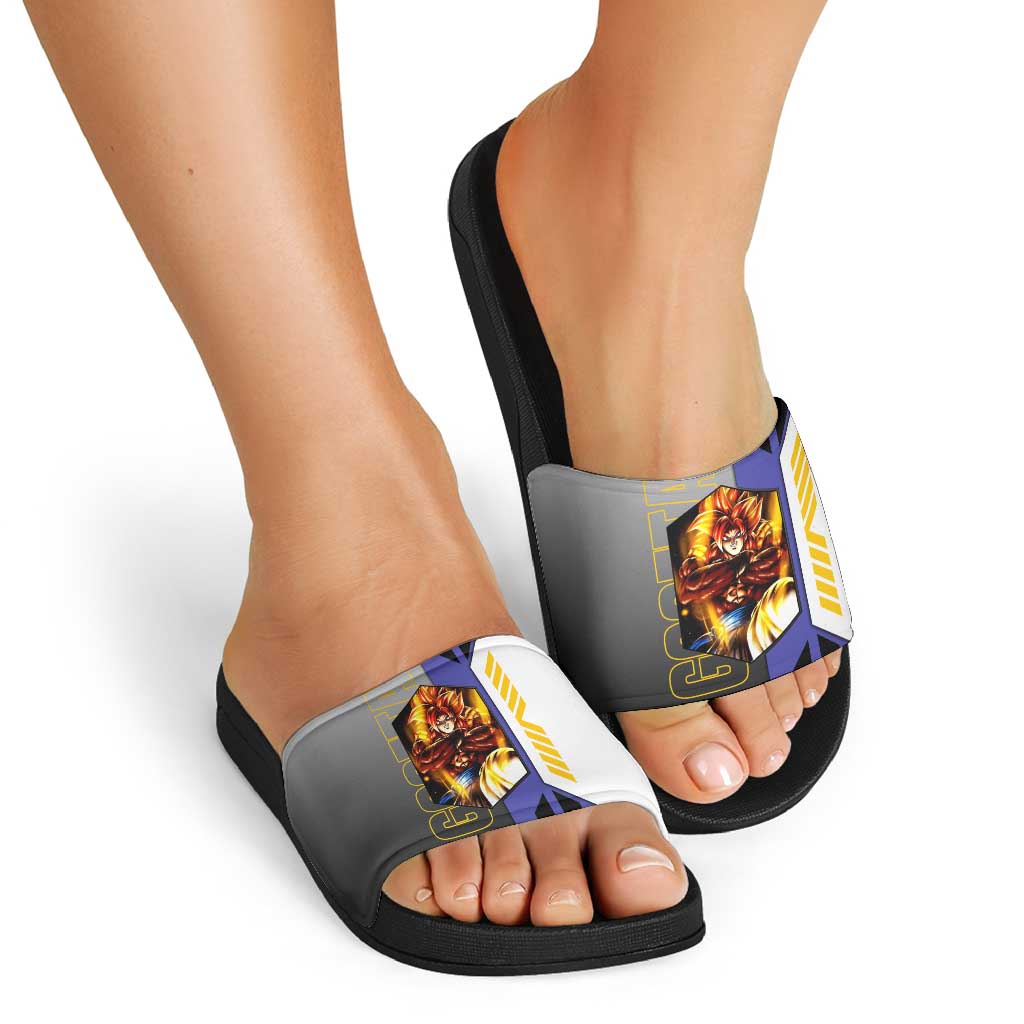 Gogeta from Dragon Ball Slide Sandals with Super Saiyan Blue Form and Action Pose Design - The Mazicc