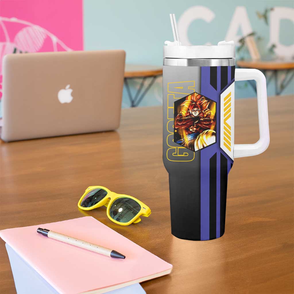 Gogeta from Dragon Ball Tumbler With Handle with Super Saiyan Blue Form and Action Pose Design - The Mazicc