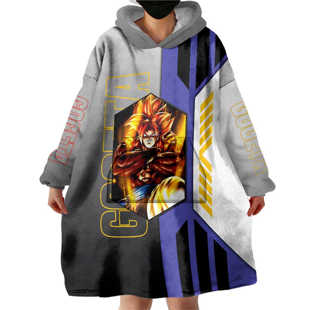 Gogeta from Dragon Ball Wearable Blanket Hoodie with Super Saiyan Blue Form and Action Pose Design - The Mazicc