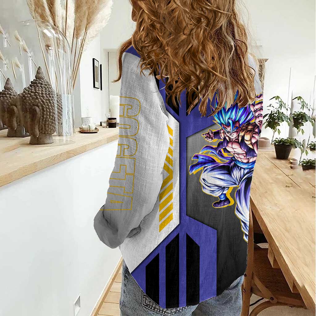 Gogeta from Dragon Ball Women Casual Shirt with Super Saiyan Blue Form and Action Pose Design - The Mazicc