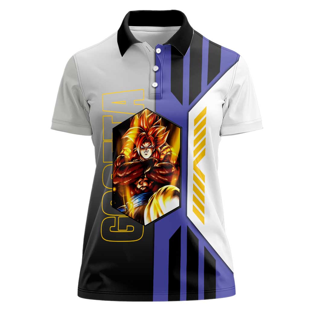 Gogeta from Dragon Ball Women Polo Shirt with Super Saiyan Blue Form and Action Pose Design - The Mazicc