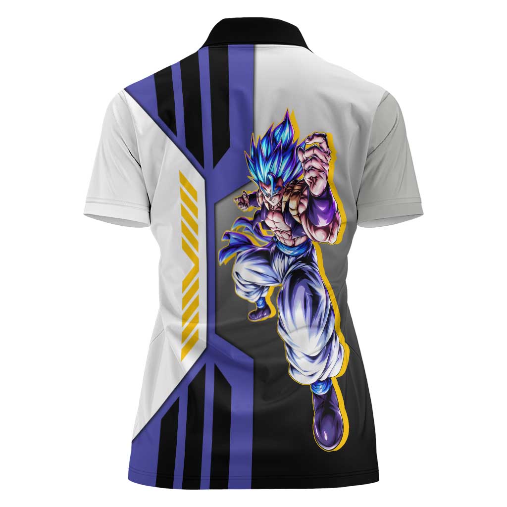 Gogeta from Dragon Ball Women Polo Shirt with Super Saiyan Blue Form and Action Pose Design - The Mazicc