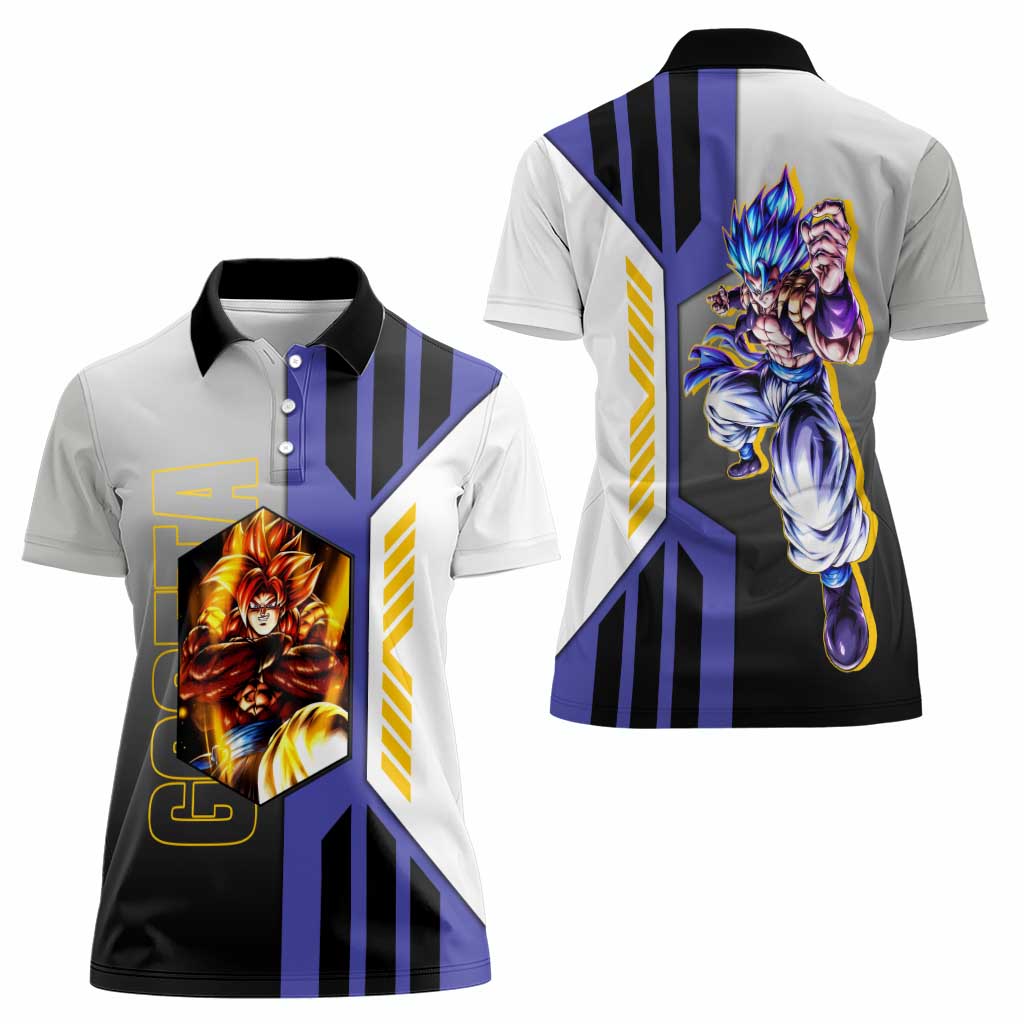 Gogeta from Dragon Ball Women Polo Shirt with Super Saiyan Blue Form and Action Pose Design - The Mazicc